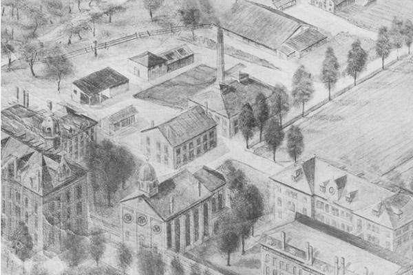 Sketch of UD's campus in the 1900s